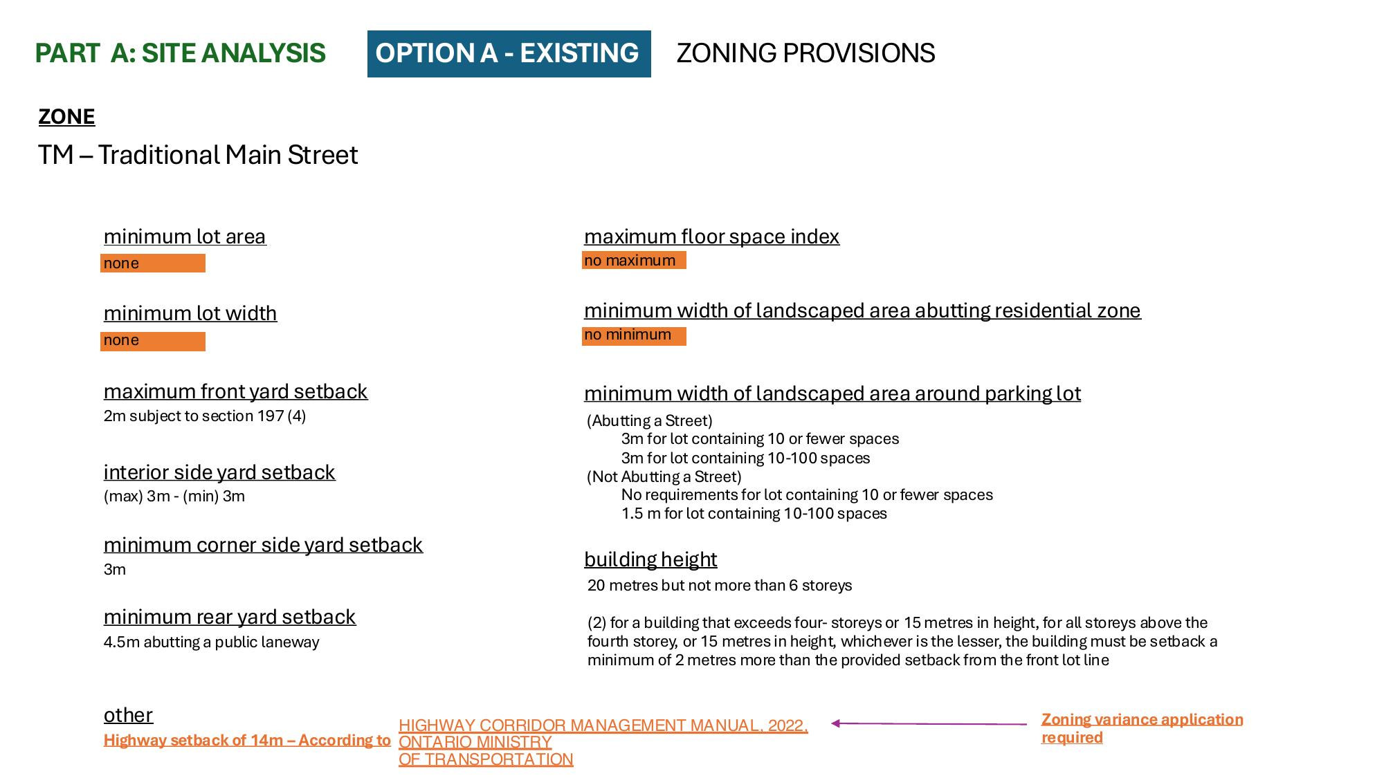 Permitted residential and non-residential uses in the Traditional Main Street zone, with the applicable use highlighted