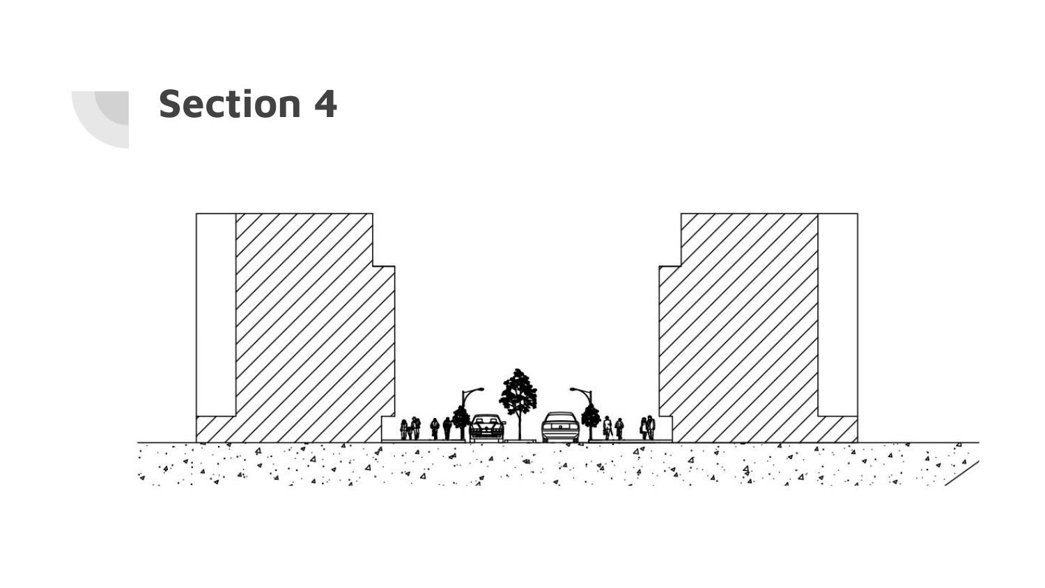 Street section 4, the widest condition with parking, trees and a generous footway on both sides