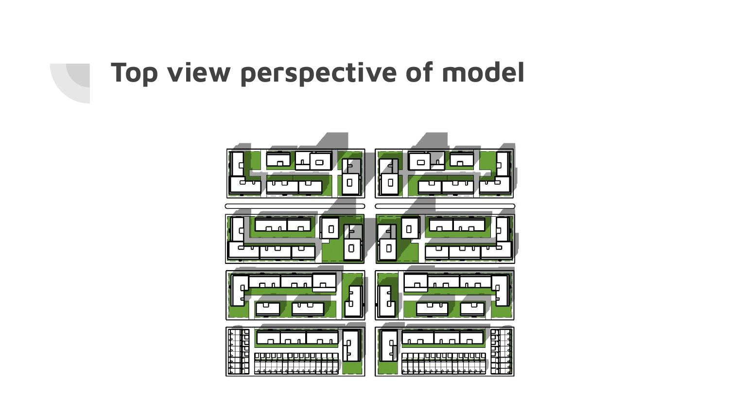 Top view of the same model showing the courtyards inside each block and the street pattern between them
