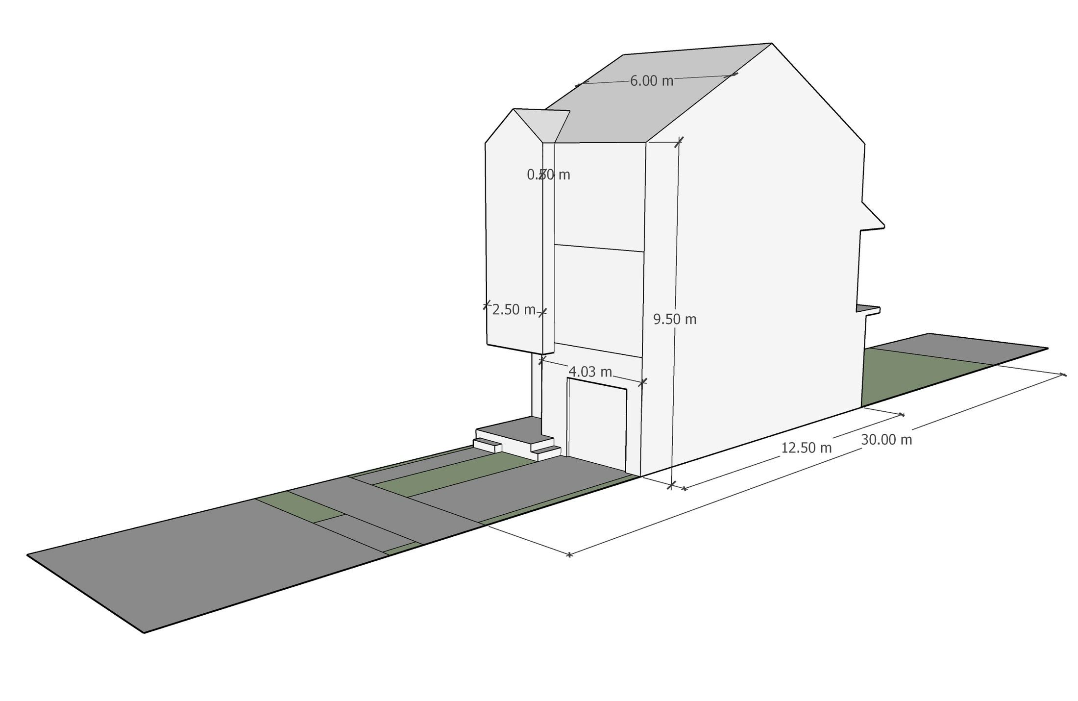 A tall narrow unit on a 12.5 by 30 metre lot with the dimensions called out