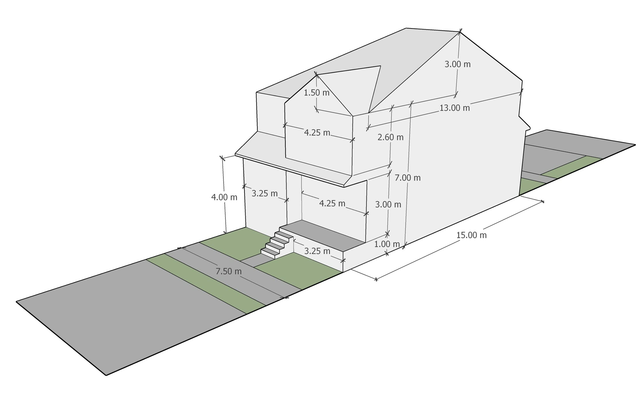 A stacked block with the section stepped and the internal heights dimensioned