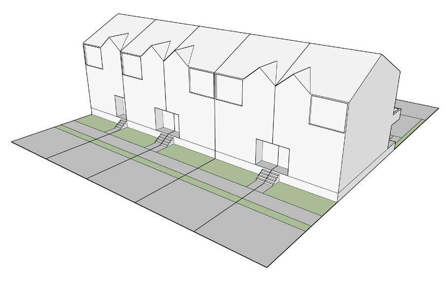 A long terrace with dormers, the whole run measured end to end