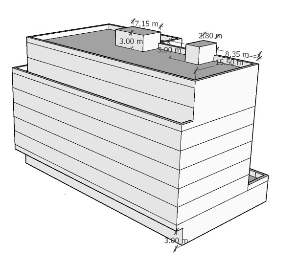 High rise on a mid-rise base, the tallest type in the inventory, dimensioned in both parts
