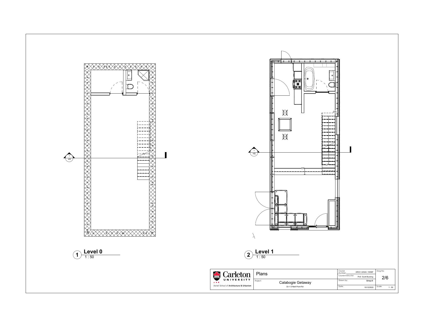 Level 0 and Level 1 plans on a titled sheet at 1 to 100