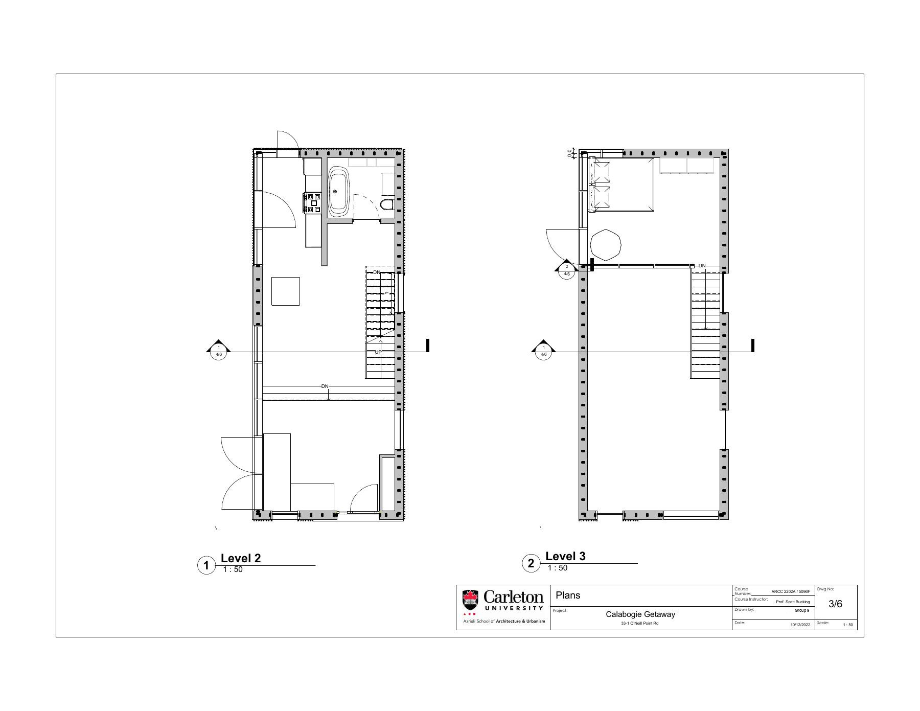 Level 2 and Level 3 plans on a titled sheet at 1 to 100