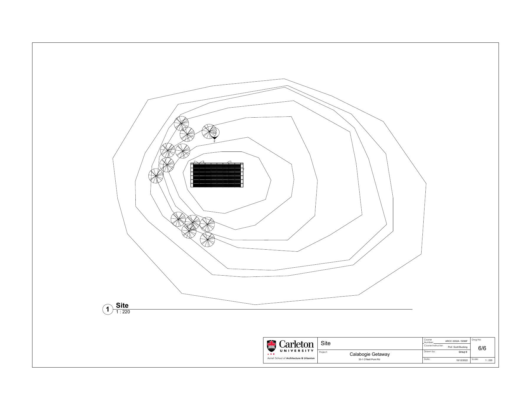 Site plan with the contours drawn around the building footprint