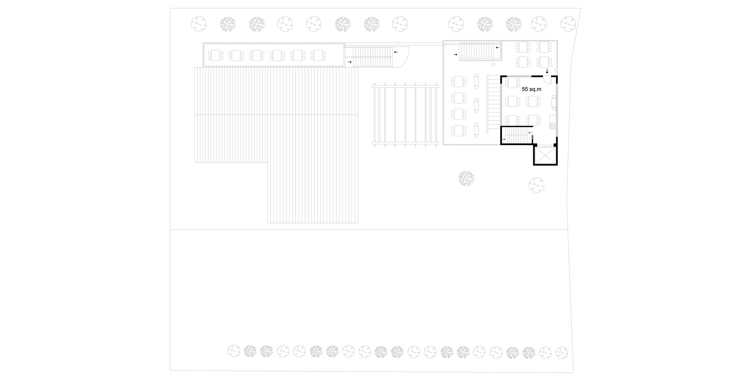 Second floor plan showing the upper dining level