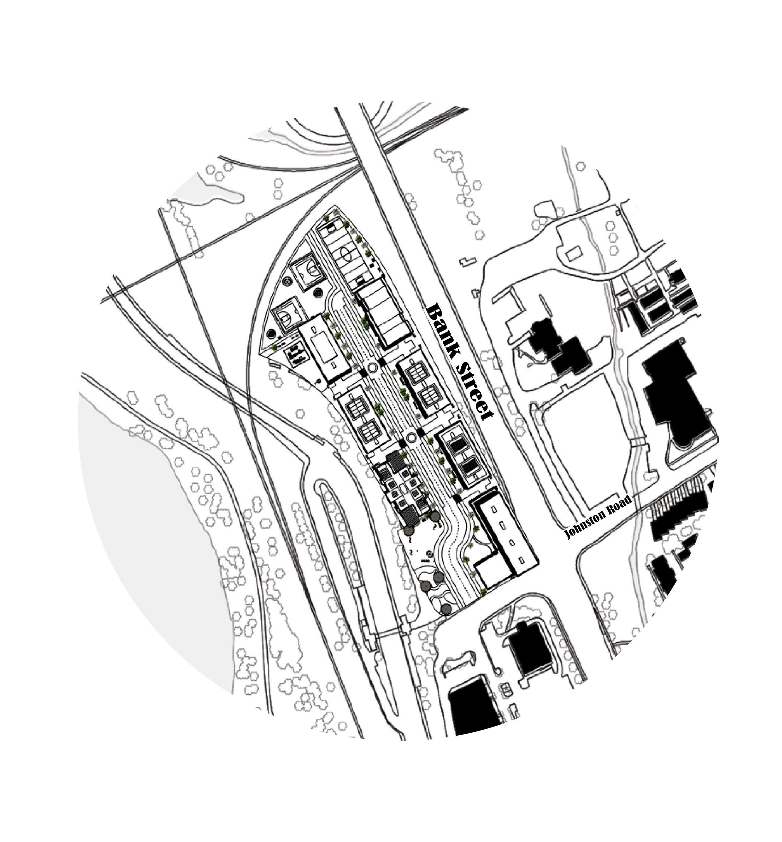 Figure ground drawing with the proposal in place, showing how the new blocks complete the street edge